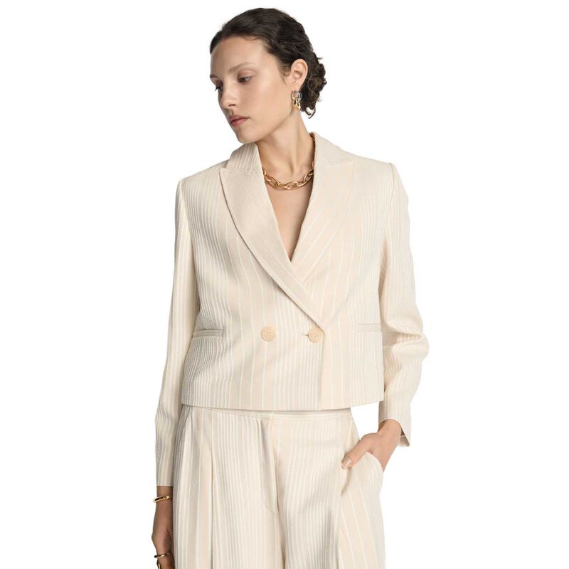 Veronika Maine Embroidered Stripe Cropped Blazer image number 0